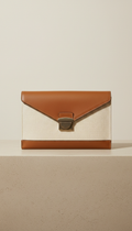 Pochette enveloppe cuir et toile ivoire