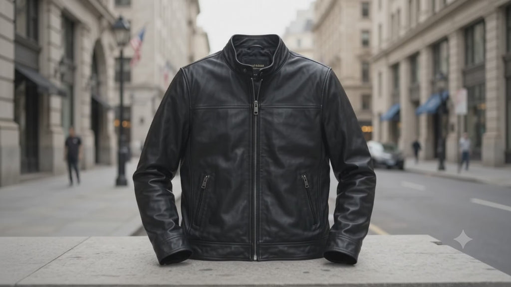 Handmade Black Leather Trucker Jacket | Vintage Moto Style, Snap Buttons