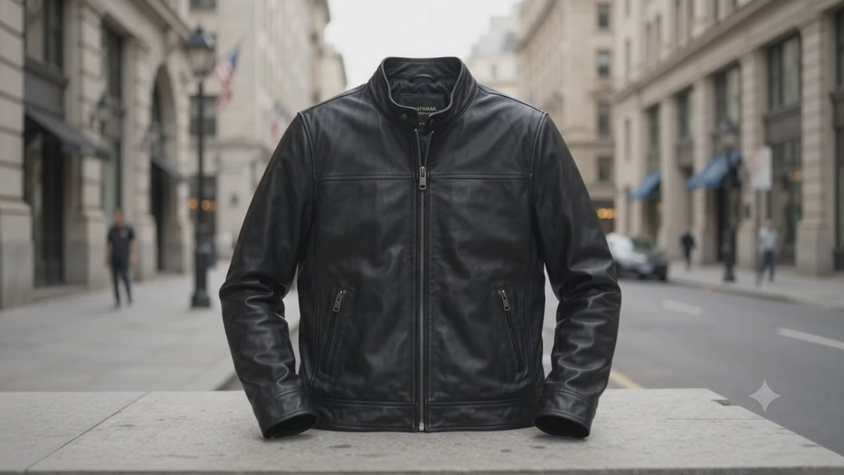 Handmade Black Leather Trucker Jacket | Vintage Moto Style, Snap Buttons