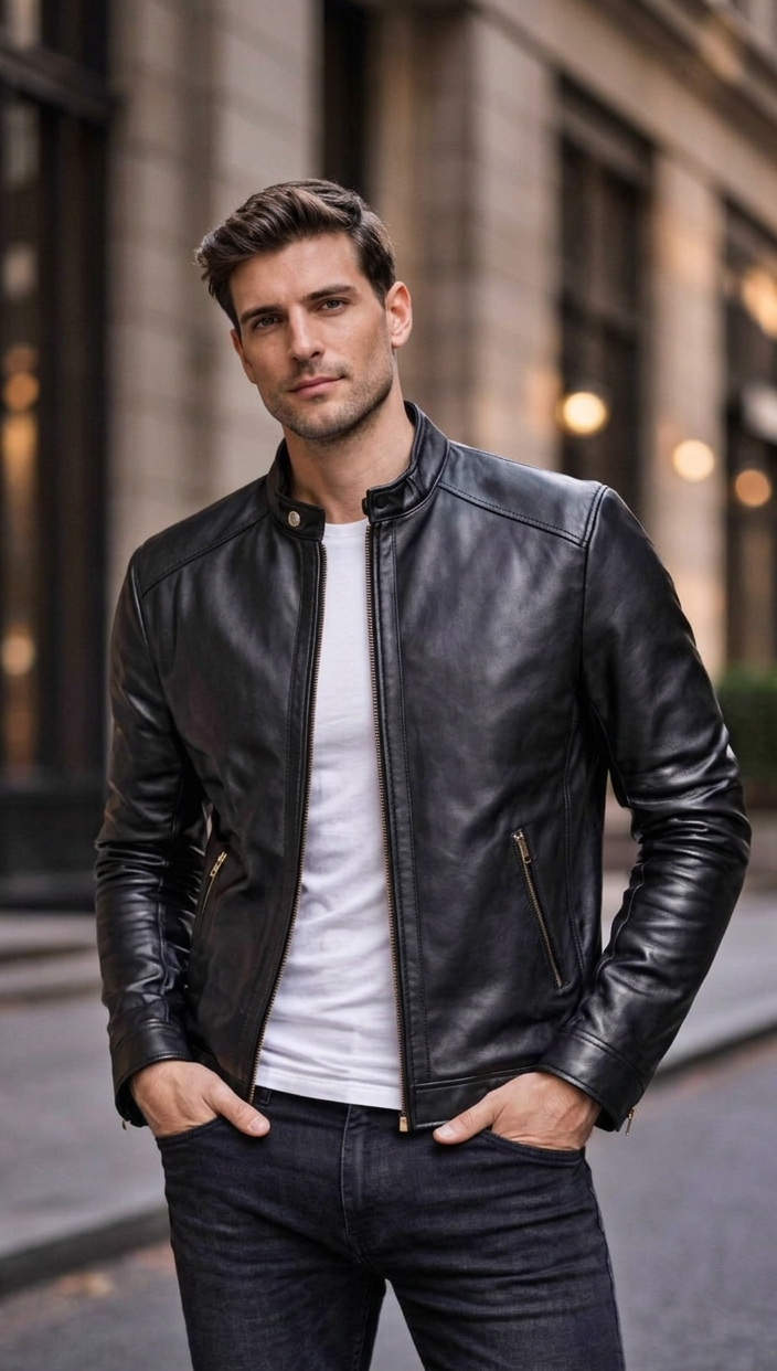 Handmade Black Leather Trucker Jacket | Vintage Moto Style, Snap Buttons