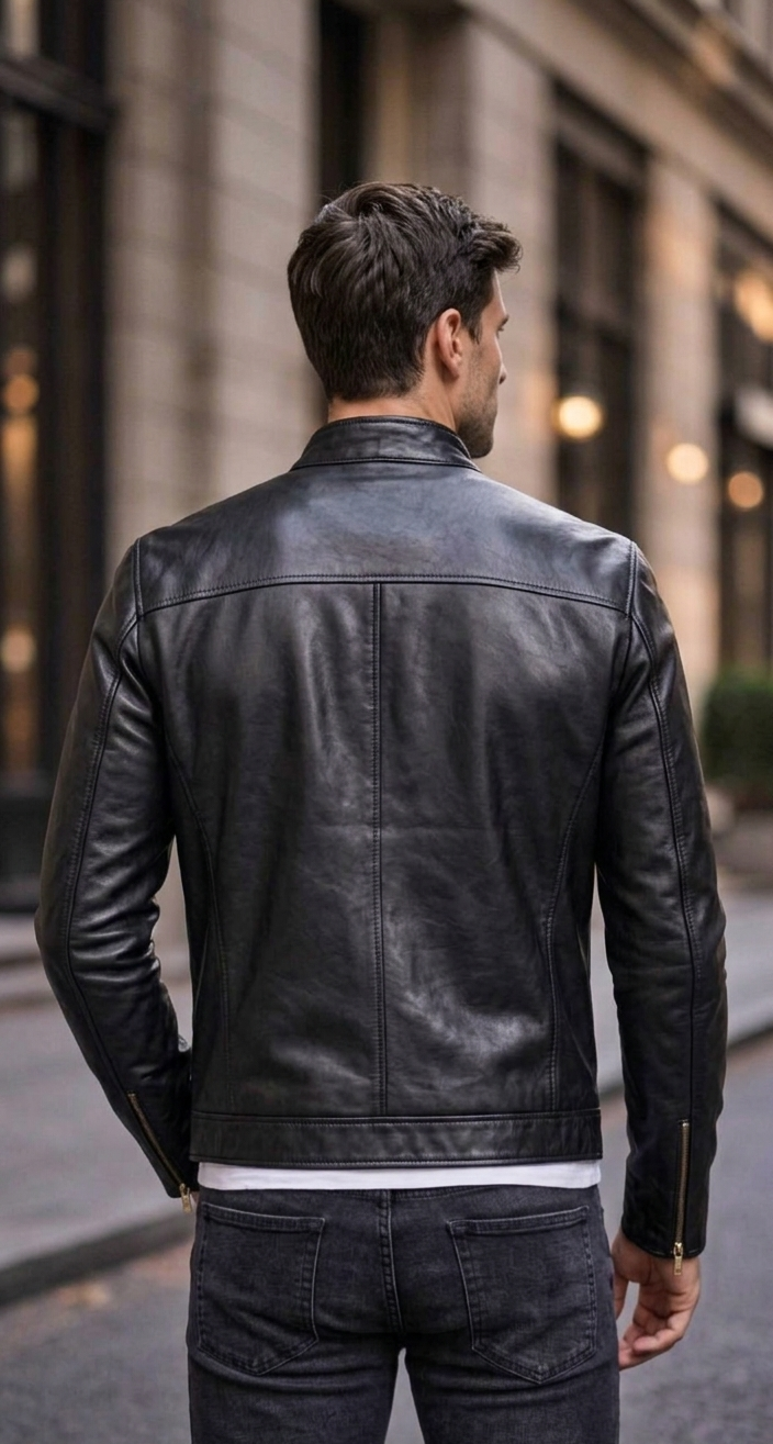 Handmade Black Leather Trucker Jacket | Vintage Moto Style, Snap Buttons