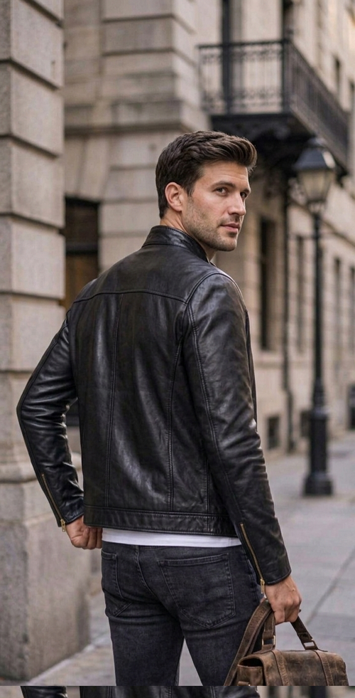 Handmade Black Leather Trucker Jacket | Vintage Moto Style, Snap Buttons